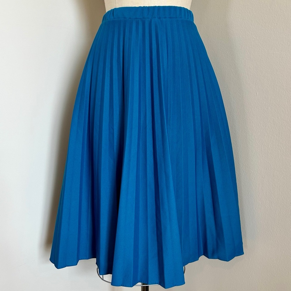 VTG 70s Montgomery Ward Pleated Skirt Midi USA Peacock Blue Lyons Teal Sz M